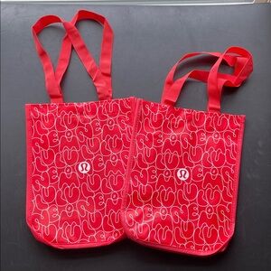Set 2 Lululemon Small Reusable Shopping Tote Lunch Bag Red Limited Edition *NEW*